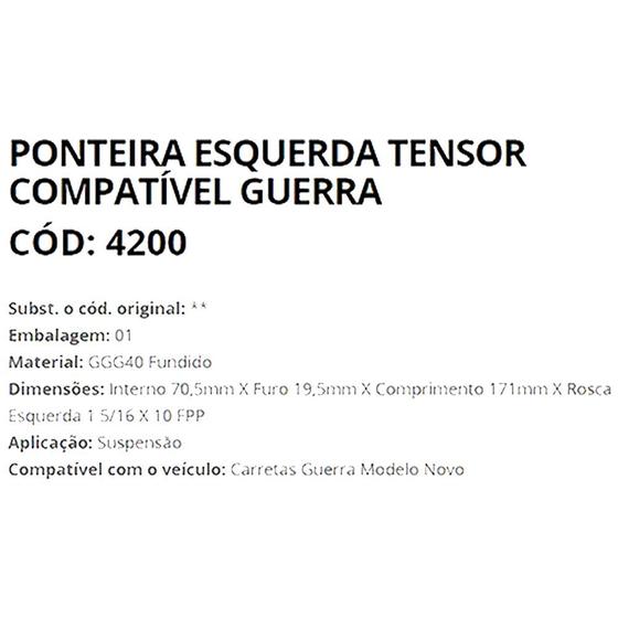 Imagem de Ponteira Tirante Carreta Guerra Moderna Rosca Esquerda 4200 IABV 8888.