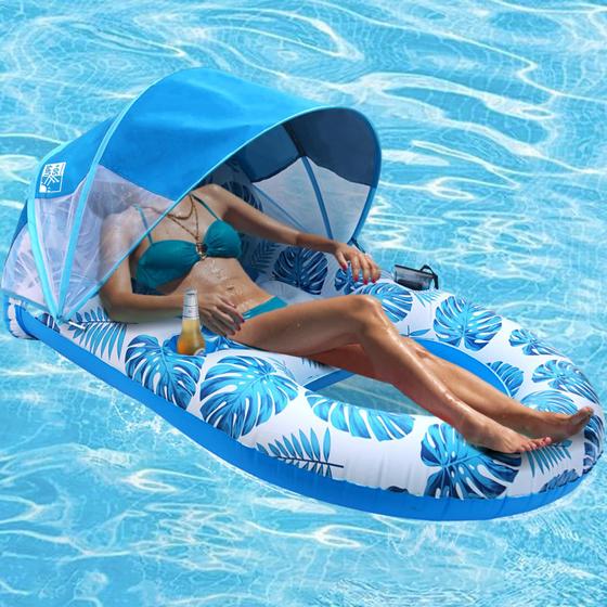 Imagem de Pool Lounge Float COOLCOOLDEE com dossel UPF50+ para adultos