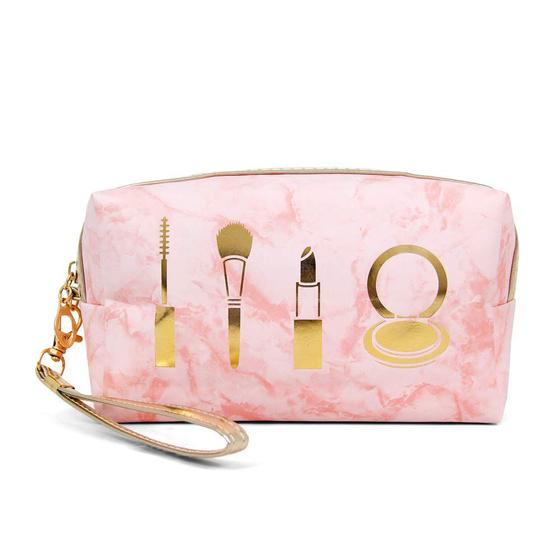 Imagem de por você Portable Makeup case Cosméticos Bag Bolsa Travel Organizer Sacos de higiene para mulheres (mármore - rosa)