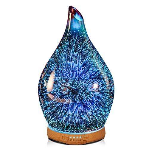 Imagem de Porseme 280ml Essential Oil Diffuser 3D Hand-Blown Glass Aroma Diffusor, Aromatherapy Unltrasonic Cool Mist deffuser, 7 Color Changing Umidificador, Waterless Shut-Off, Timer Function for Home Office