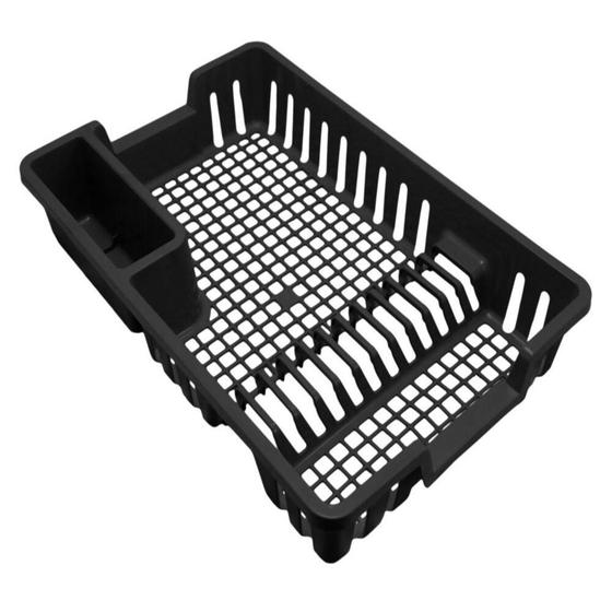 Imagem de Porta 12 pratos copos e talheres escorredor de loucas para pia de cozinha preto plastico