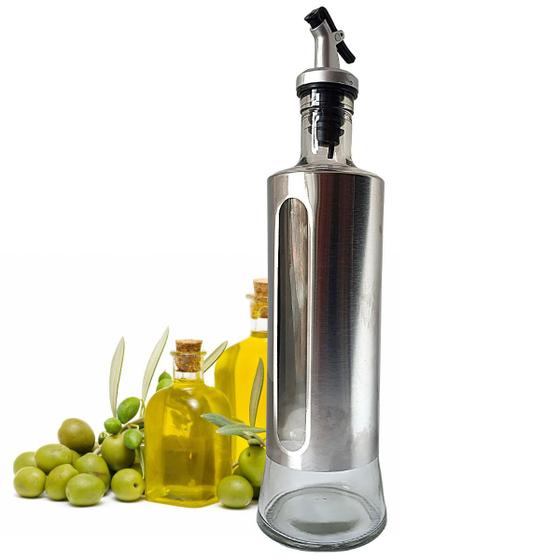 Imagem de Porta Azeite e Vinagre Galheteiro Vidro e Inox 500 ml Profissional Com Dosador