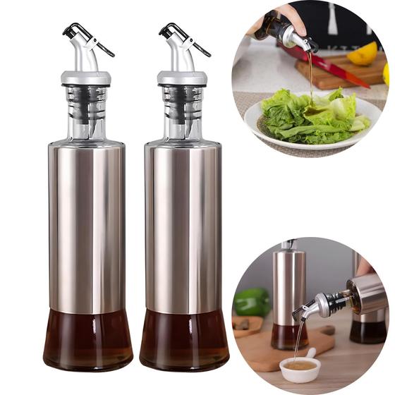 Imagem de Porta Azeite Vinagre Óleo Com Dosador Em Aço Inox Vidro 300ML