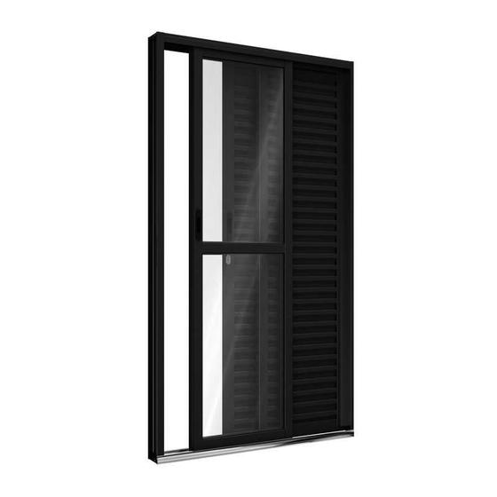 Imagem de Porta Balcão de Alumínio 213 x 120 x 13 cm Preto 3 Folhas Direita Riobras