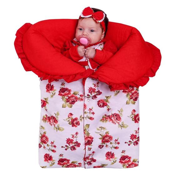 Imagem de Porta Bebê Saco De Dormir Menina Quentinha Charmosa Vermelho Floral