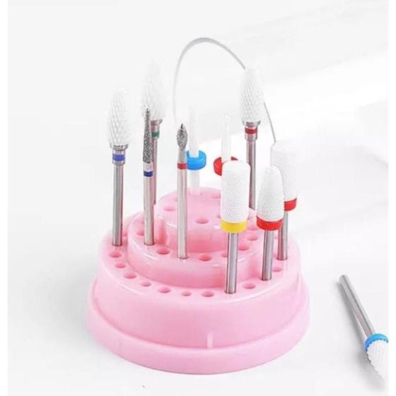 Imagem de Porta Brocas Rosa Grande Suporte De Broca Para Lixar Unhas - Organizador E Expositor