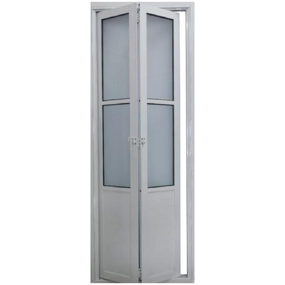 Imagem de Porta Camarão de Alumínio Lambril 2,10 x 0,70 Com Vidro Mini Boreal Lux Esquerda Cor Branco