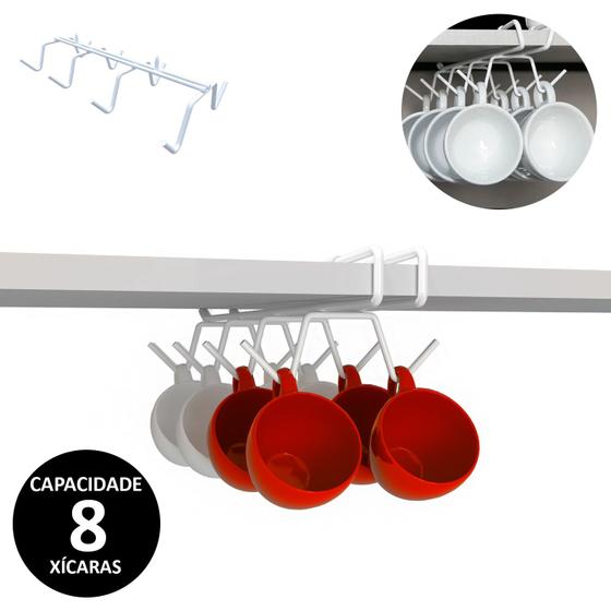 Porta Caneca Xícara DiCarlo Essence Suspenso com 8 Ganchos Branco Reforçado Imagem de Porta Caneca Xícara DiCarlo Essence Suspenso com 8 Ganchos Branco Reforçado