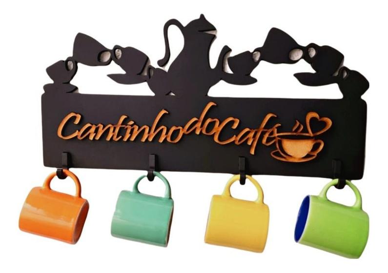 Imagem de Porta Canecas Pendurar Cantinho Do Café Madeira Xícaras Bule