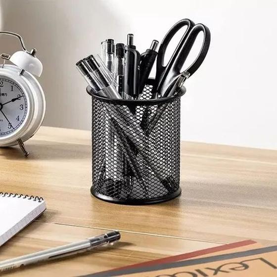 Imagem de Porta caneta, lápis, objetos aramado metal redondo papelaria escritório novidade