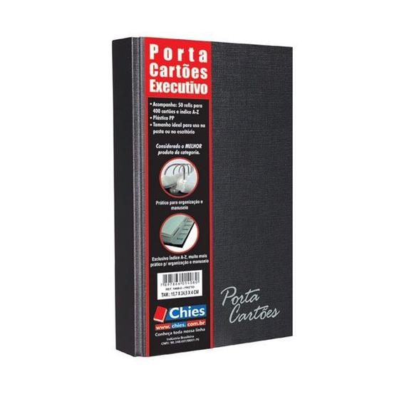 Imagem de Porta Cartões Chies com Ferragem Executivo para 400Cartões e Indice Preto 1408-0
