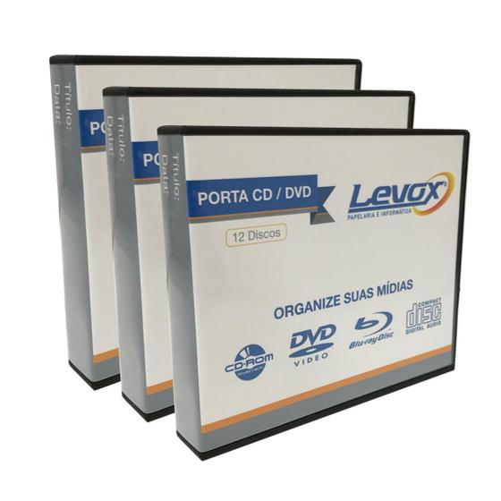Imagem de Porta Cd/Dvd Plástico Preto P/12 Discos Levox C/3