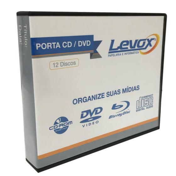 Imagem de Porta Cd/Dvd Plástico Preto Para 12 Discos Levox