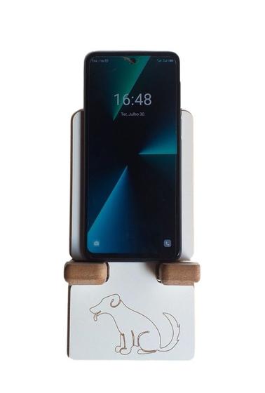 Imagem de Porta Celular / Tablet de mdf Branco com Acabamento Natural