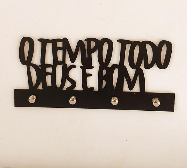 Imagem de Porta chave de MDF parede - O TEMPO TODO DEUS É BOM com fita 3m com 4 ganchos