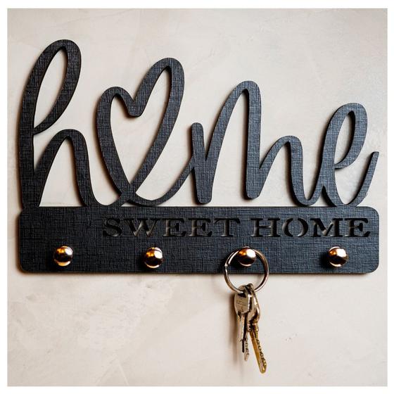 Imagem de Porta Chave Parede home  sweet home Preto