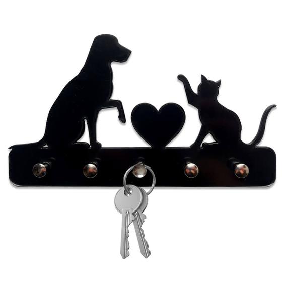 Imagem de Porta Chaves Amor Cachorro e Gato Decoração Criativa