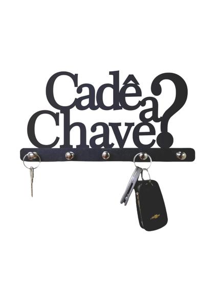 Imagem de Porta Chaves Cadê a Chave Decorativo de Parede em MDF 3mm Preto Brilhante  Suporte Chaveiro Criativo