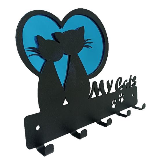 Imagem de Porta Chaves Love My Cats 22 x 16 cm Preto Lixa /Azul Esp.