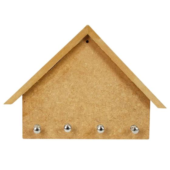 Imagem de Porta Chaves Mdf 4 Pinos Casinha 16 X 23 X 1cm - Mad. Carmindo