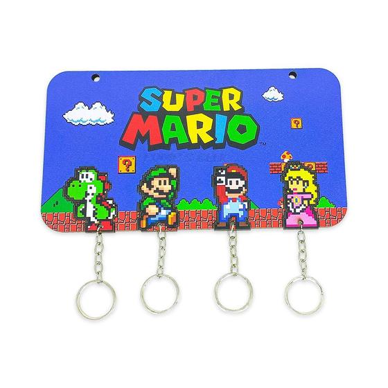 Imagem de Porta chaves super mario bross com 4 chaveiros