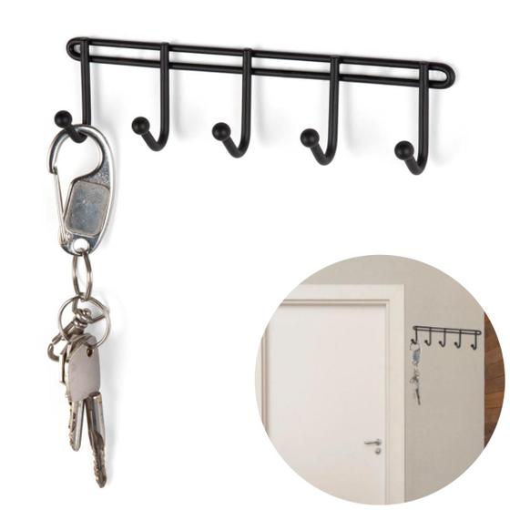 Imagem de Porta Chaves Versátil Parede Chaveiro Com 5 Ganchos Preto