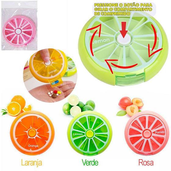 Porta comprimido de plastico redondo automatico 7 compartimentos frutas 2,5x9cm de ø Menor preço em Porta comprimido de plastico redondo automatico 7 compartimentos frutas 2,5x9cm de ø