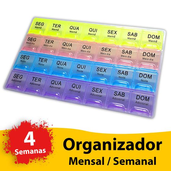 Porta Comprimido Organizador Medicamento Semanal Mensal Colorida Menor preço em Porta Comprimido Organizador Medicamento Semanal Mensal Colorida