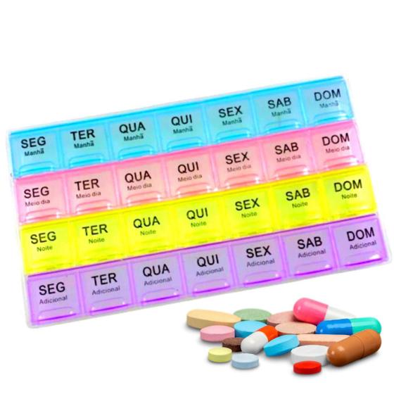 Imagem de Porta Comprimidos 4x Dia Semanal Caixa Remédios Medicamentos