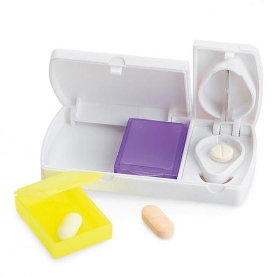 Imagem de Porta comprimidos medicamentos cortador com lamina kit 2 em 1 organizador separador remedio