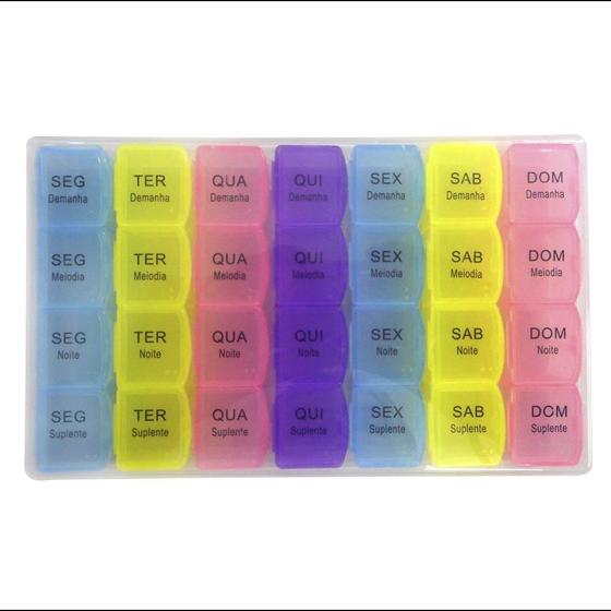 Imagem de Porta Comprimidos Organizador De Pastilhas Semanal Caixa Colorida