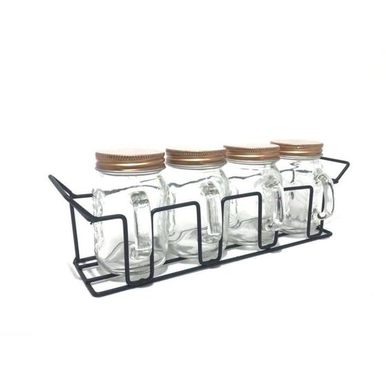 Porta Condimento 4 Potes De Vidro Com Tampa Cobre E Suporte 120 Ml - Issam Menor preço em Porta Condimento 4 Potes De Vidro Com Tampa Cobre E Suporte 120 Ml - Issam