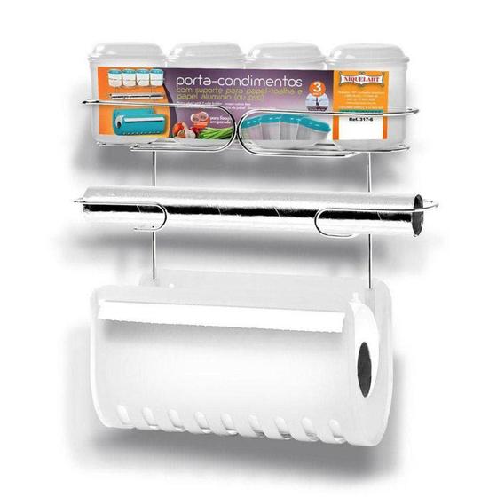 Imagem de Porta Condimento com Porta Papel Toalha Duplo Branco Niquelart N3174