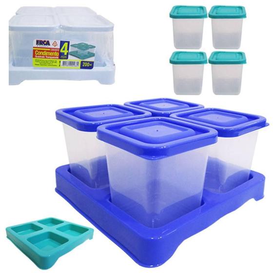 Imagem de Porta Condimento De Plastico Verde Quadrado Kit Com 4 Pecas