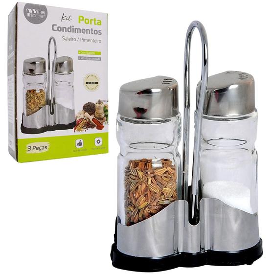 Imagem de Porta condimento de vidro com 2 pecas 40ml + suporte de plastico / inox