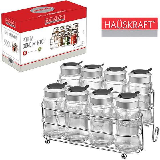 Imagem de Porta Condimento De Vidro Com 8 Pecas 100Ml Suporte Aramado