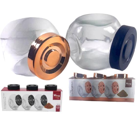Imagem de Porta Condimento de Vidro com Tampa Kit com 3 Peças