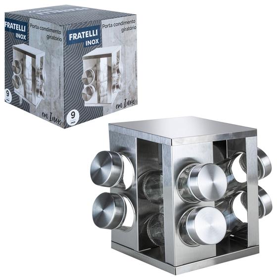 Imagem de Porta condimento de vidro/inox com 8 pecas 100ml + suporte giratorio