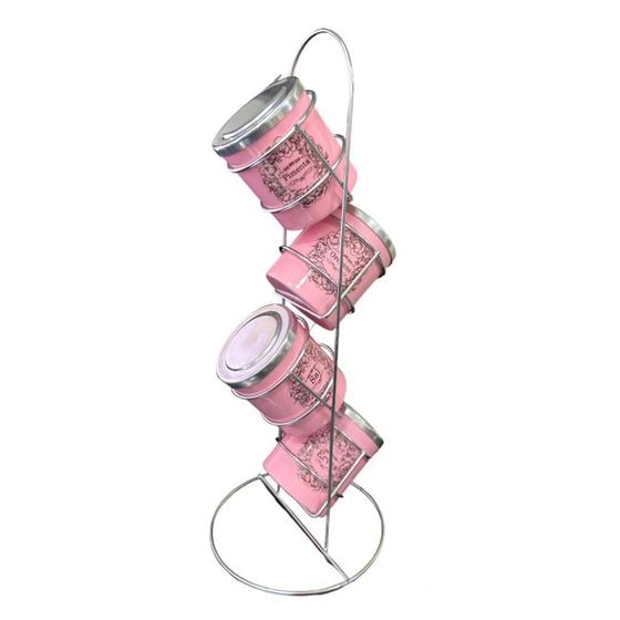 Imagem de Porta Condimentos 4 Peças + Suporte Aço Cromado Exclusivo Rosa