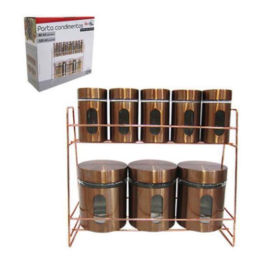Imagem de Porta Condimentos 8 Potes Rose Gold Com Suporte 2 Andares Moderno - Mvm