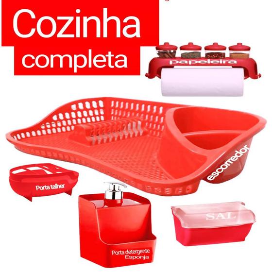 Imagem de porta condimentos Cozinha completa escorredor porta talher porta papel  papeleira saleiro