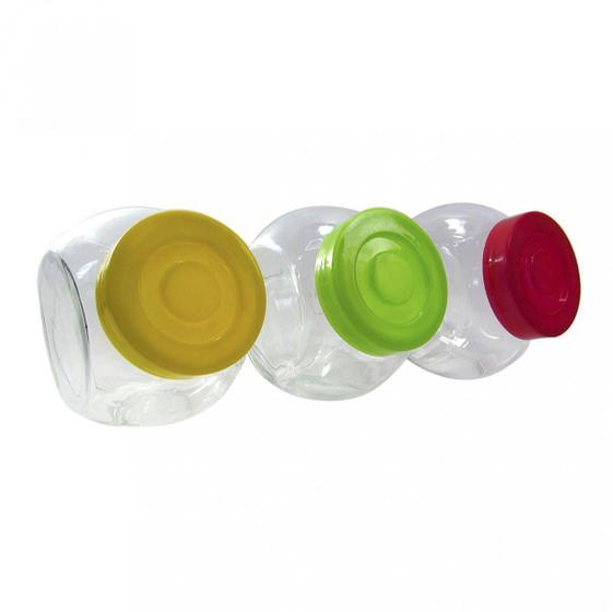 Imagem de Porta condimentos de vidro com 03 peças com tampas coloridas 450ml