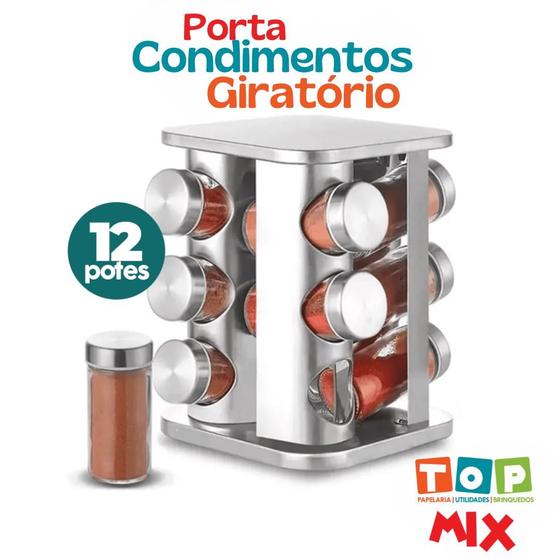 Imagem de Porta Condimentos Giratório com 12 potes em Vidro e Inox