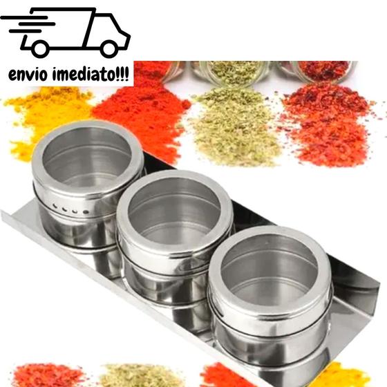 Imagem de Porta Condimentos Tempero Inox Magnético Imã Kit Com 3 Unidades