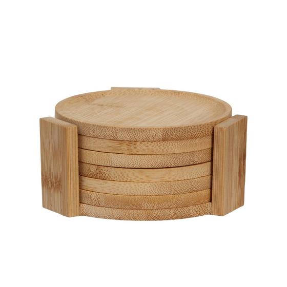 Imagem de Porta Copos de Bambu Com Suporte 6 Bolachas Resistente 10cm