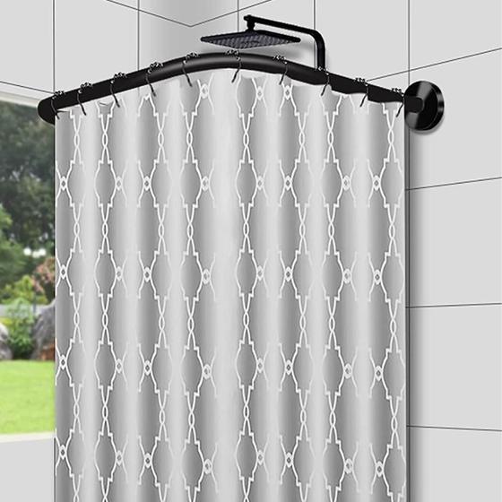 Porta Cortina Banheiro Box Varão Tubo Curvo Aço Em L 100CM X 100CM - Preto Menor preço em Porta Cortina Banheiro Box Varão Tubo Curvo Aço Em L 100CM X 100CM - Preto