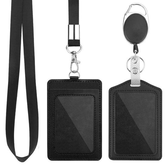 Imagem de Porta-Crachá Vertical de Couro PU DUPENCD - com Cordão e Bobina (x2)
