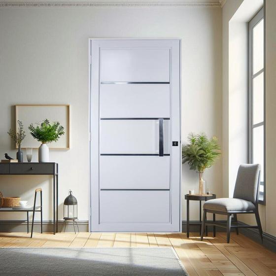 Imagem de Porta de Aço Social Slim 215x95cm com Puxador Pequeno Ideal Crv Esquadrias Branco