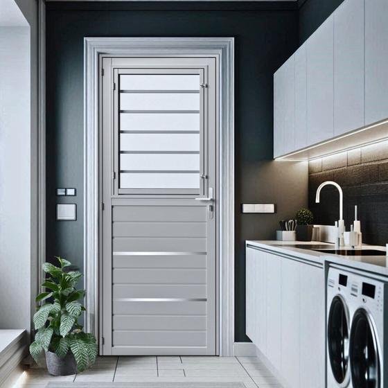 Imagem de Porta de Aluminio com Postigo 210x85cm com Grade Branco