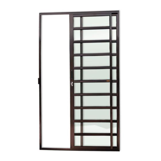 Imagem de Porta de Alumínio de Correr 210x150cm 2 Folhas com Travessa e Vidro Liso Corten Super Brimak